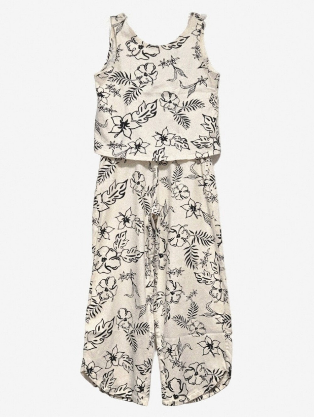 🌺 Zara Girls Cream & Black Floral Sleeveless Wide-Leg 2 PC Set, Size 10* ~ EUC